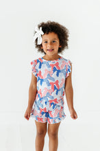 Load image into Gallery viewer, Red White Blue Bow Ruffle Short Set
