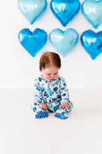 Load image into Gallery viewer, Blue Affirmation Heart Footed One piece

