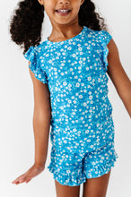 Load image into Gallery viewer, Blue Base Flowers Ruffle Short Set