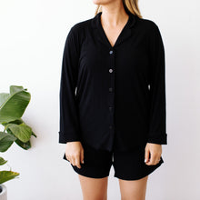 Load image into Gallery viewer, Black ribbed women Button Down Short Set
