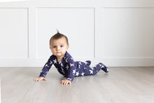 Load image into Gallery viewer, Navy Star Footed Onesie