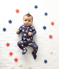 Load image into Gallery viewer, Navy Star Footed Onesie