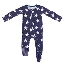 Load image into Gallery viewer, Navy Star Footed Onesie