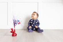 Load image into Gallery viewer, Navy Star Footed Onesie