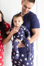 Load image into Gallery viewer, Navy Star Footed Onesie