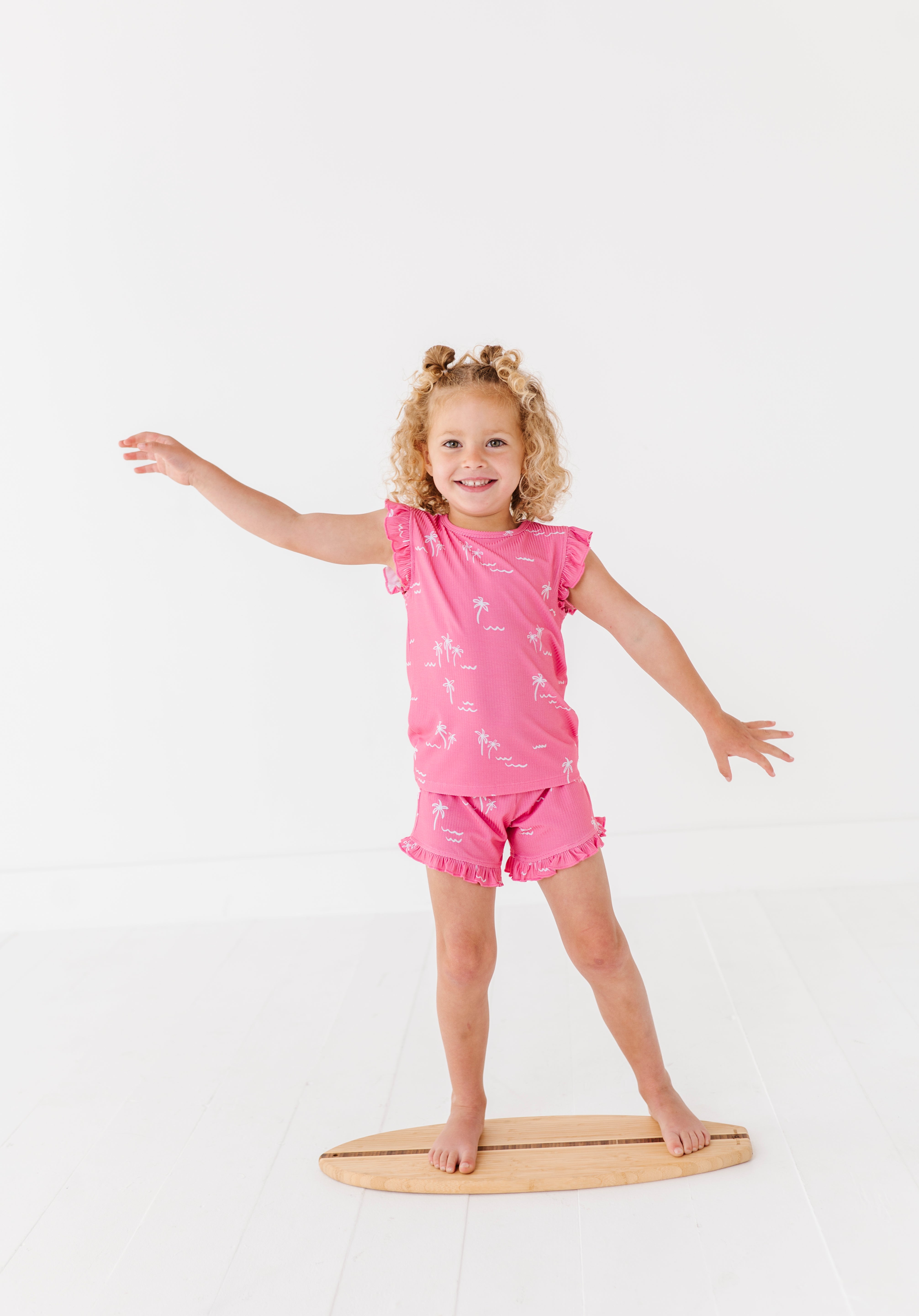 Pink Palm Ruffle Short Set