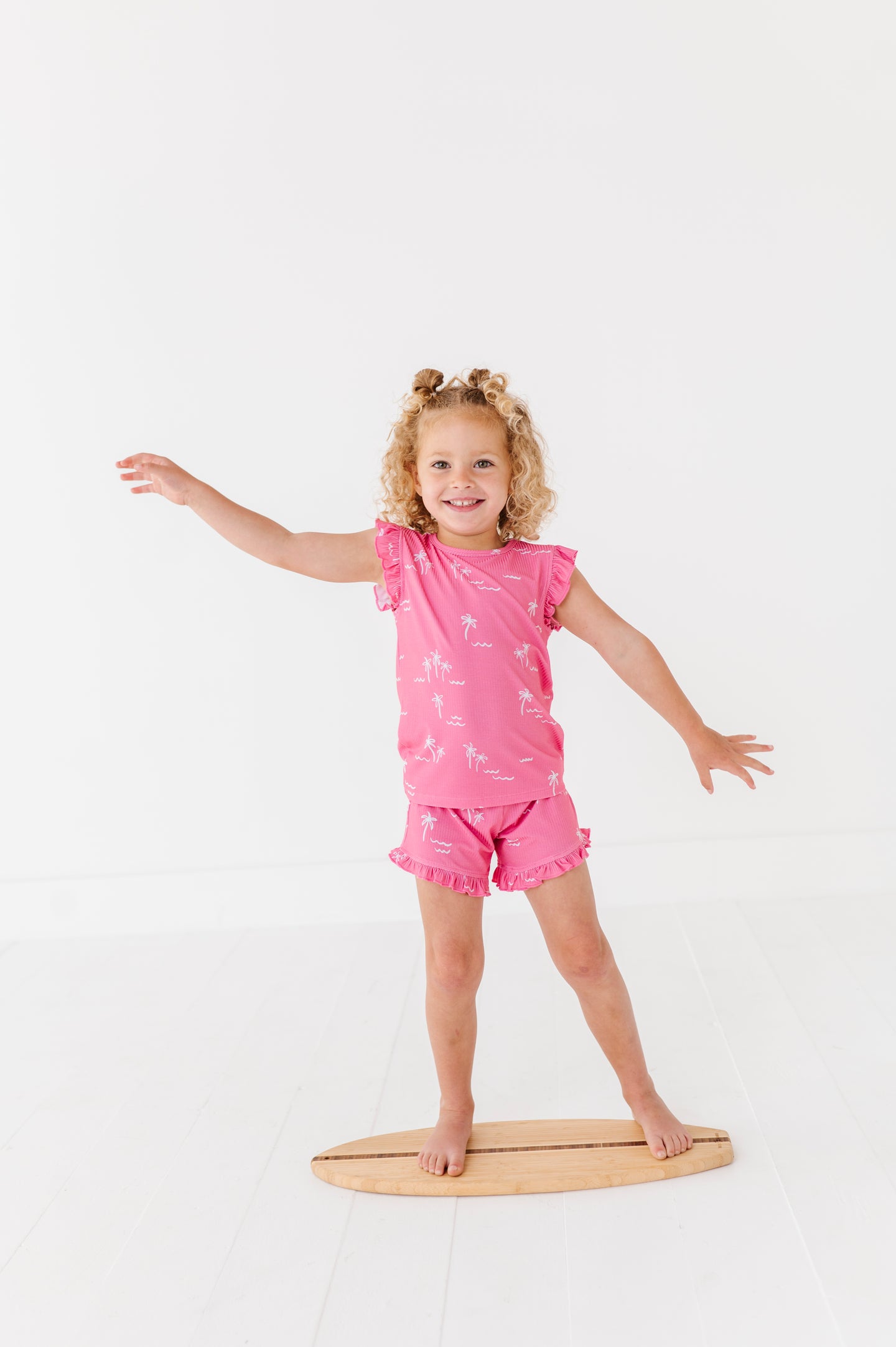 Pink Palm Ruffle Short Set