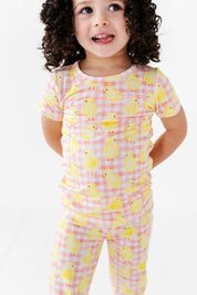 Chick Pink Gingham Short Sleeve Long Pant