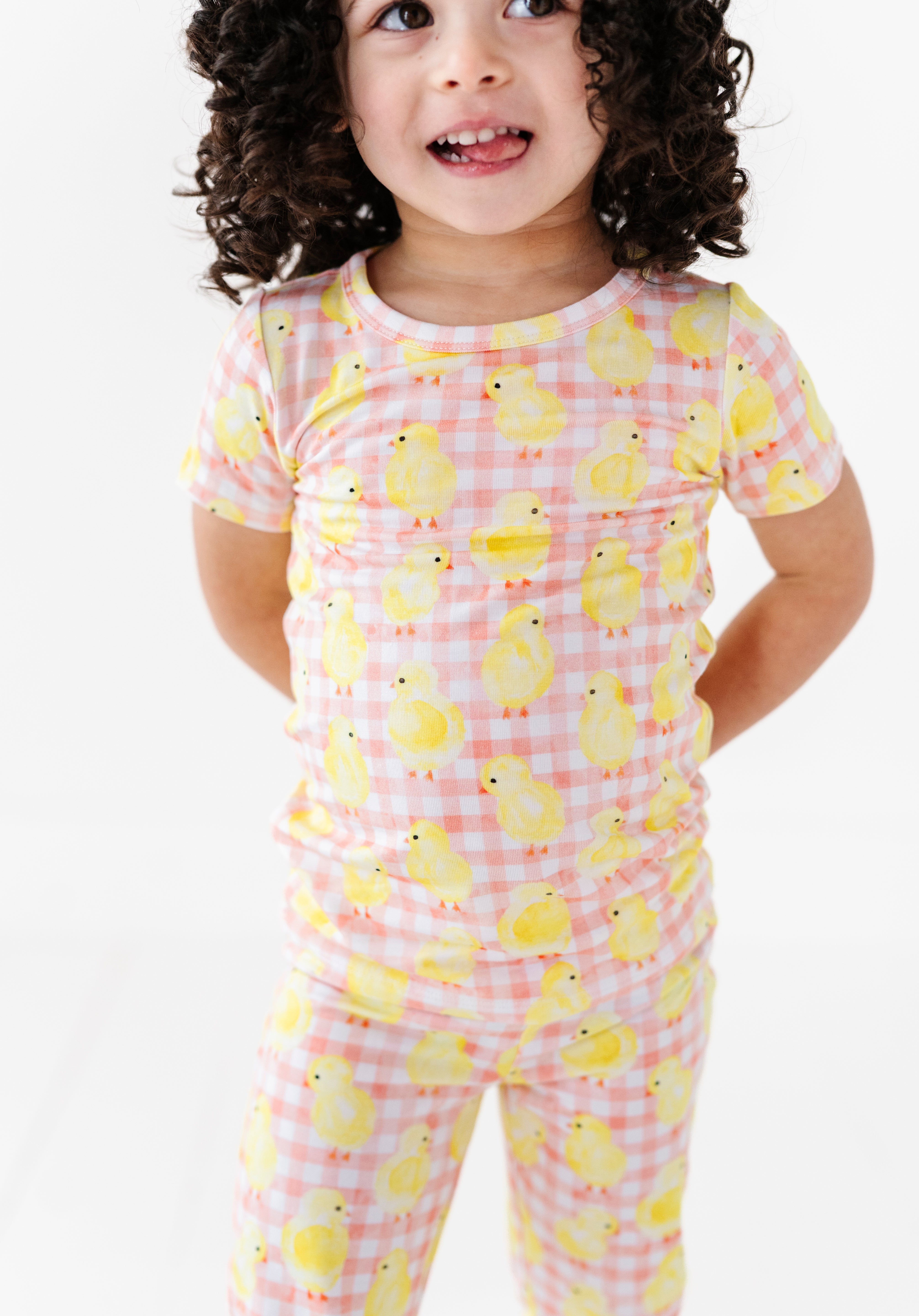Chick Pink Gingham Short Sleeve Long Pant