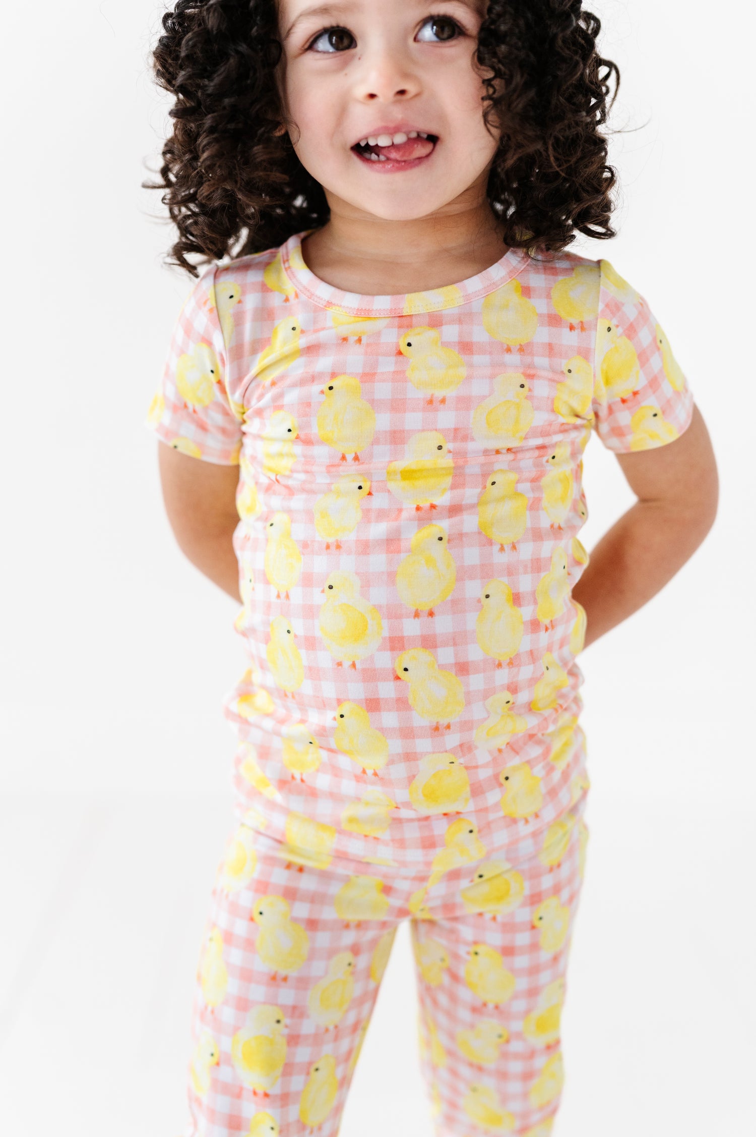 Chick Pink Gingham Short Sleeve Long Pant