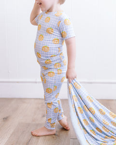 Blue Gingham pumpkin Plush Blanket