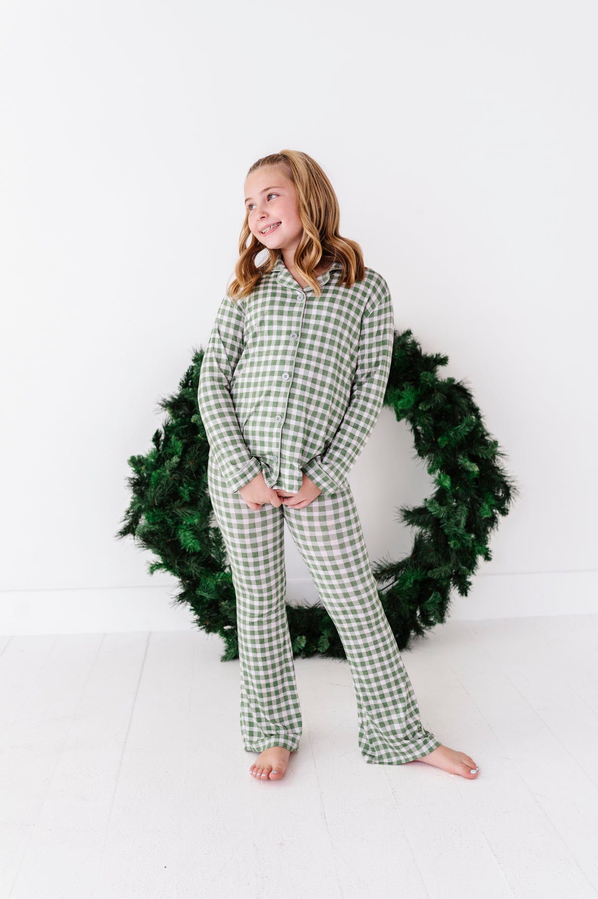 Green Gingham Girls Flare Set