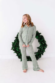 Green Gingham Girls Flare Set