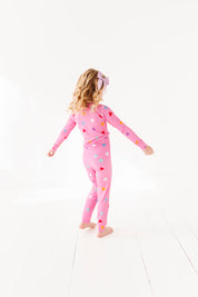 Colorful Hearts Ribbed Two-Piece Pajama Set