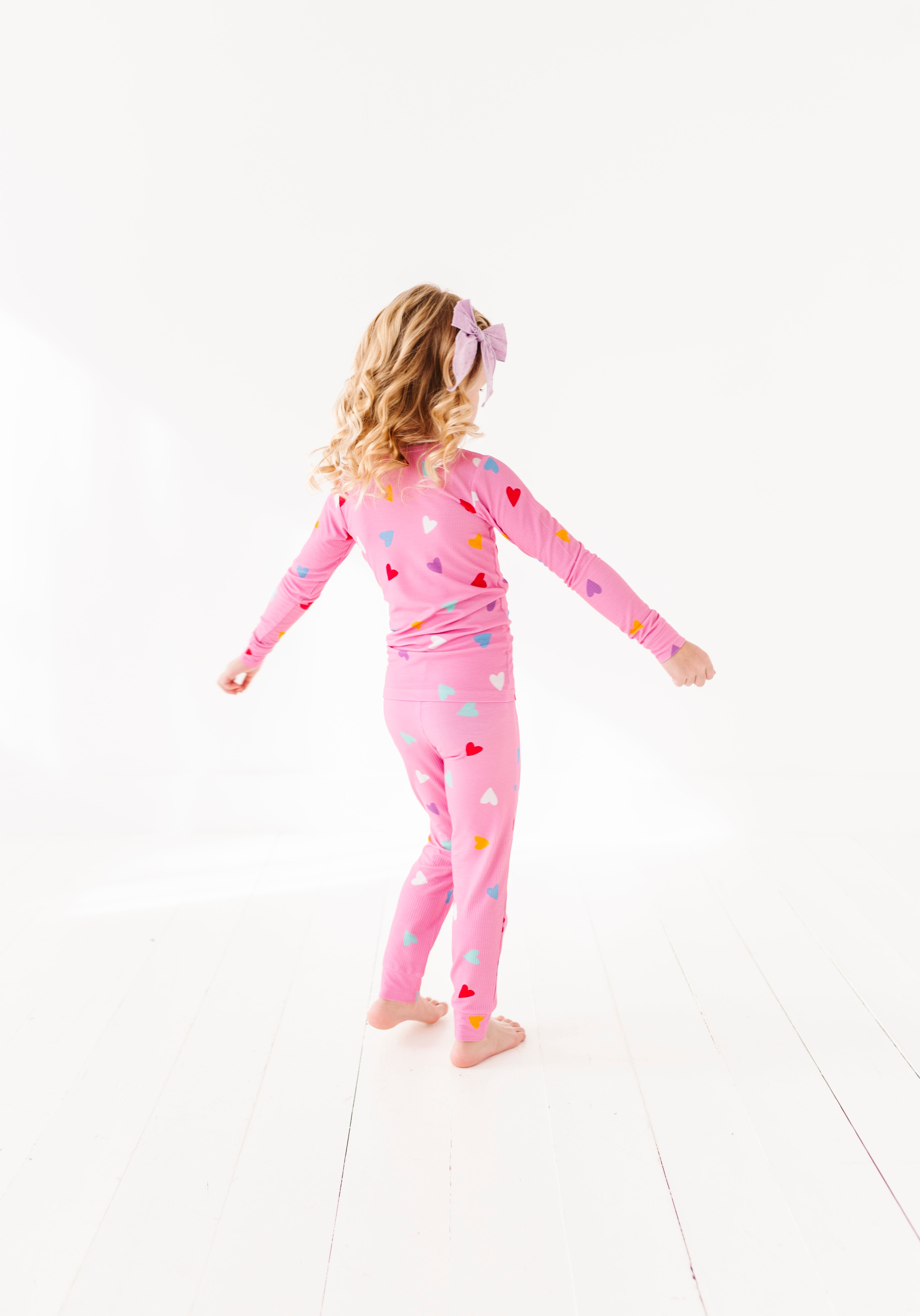 Colorful Hearts Ribbed Two-Piece Pajama Set