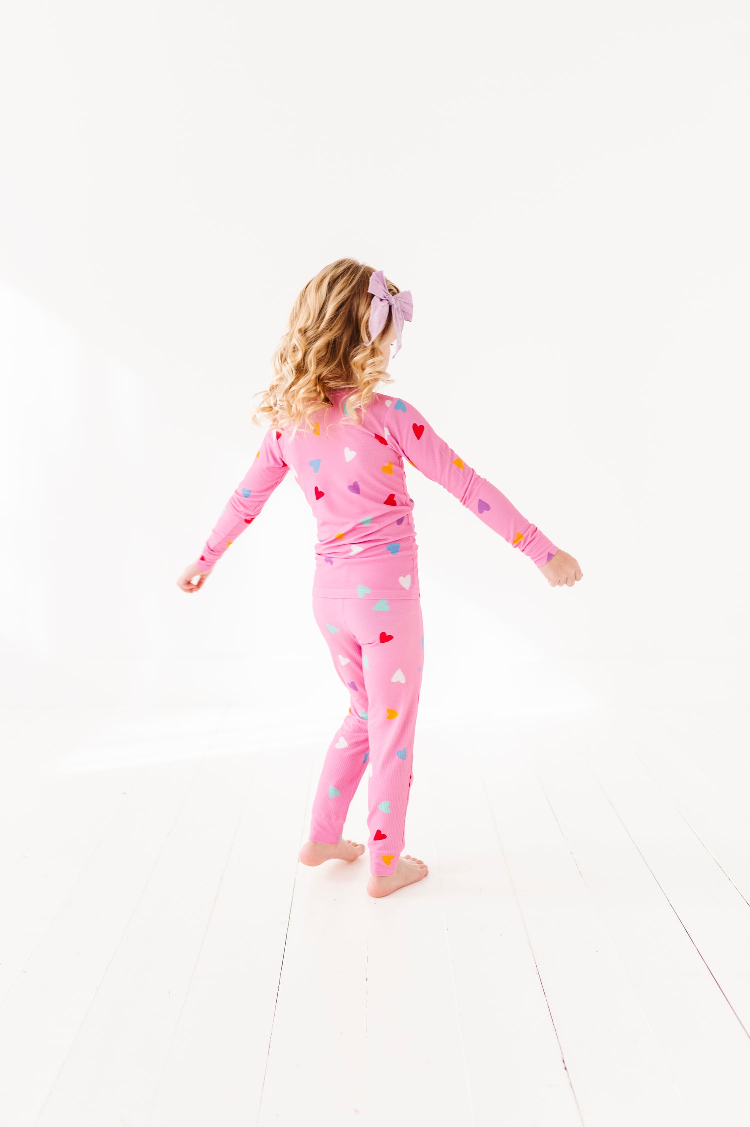 Colorful Hearts Ribbed Two-Piece Pajama Set