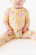 Load image into Gallery viewer, Chick Pink Gingham Ruffle Convertible Footed Onesie
