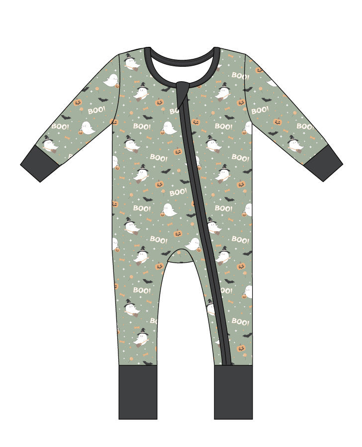 Happy Spooky Green Zipper Onesie