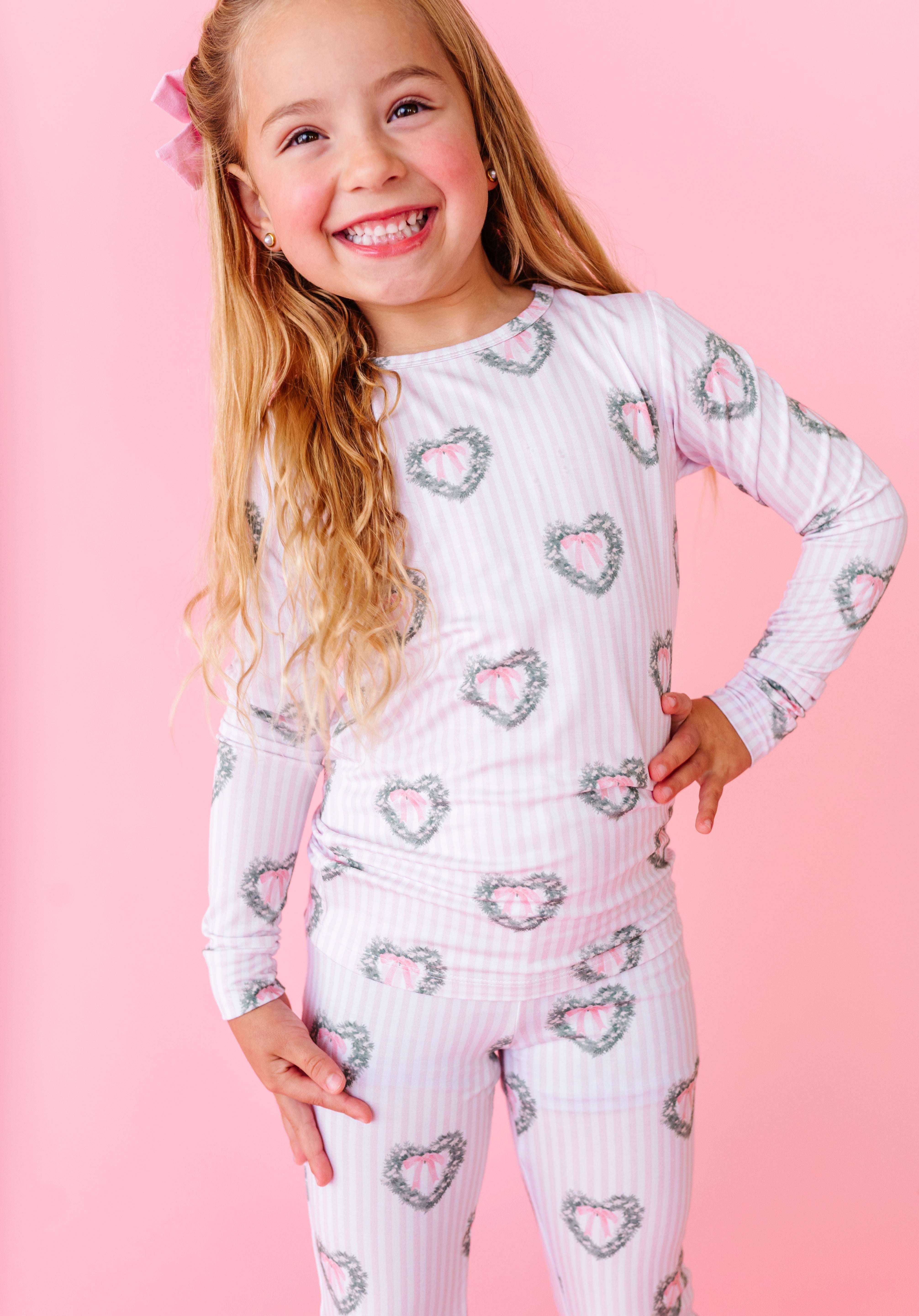 Holiday Heart Wreath Two Piece Pajama Set