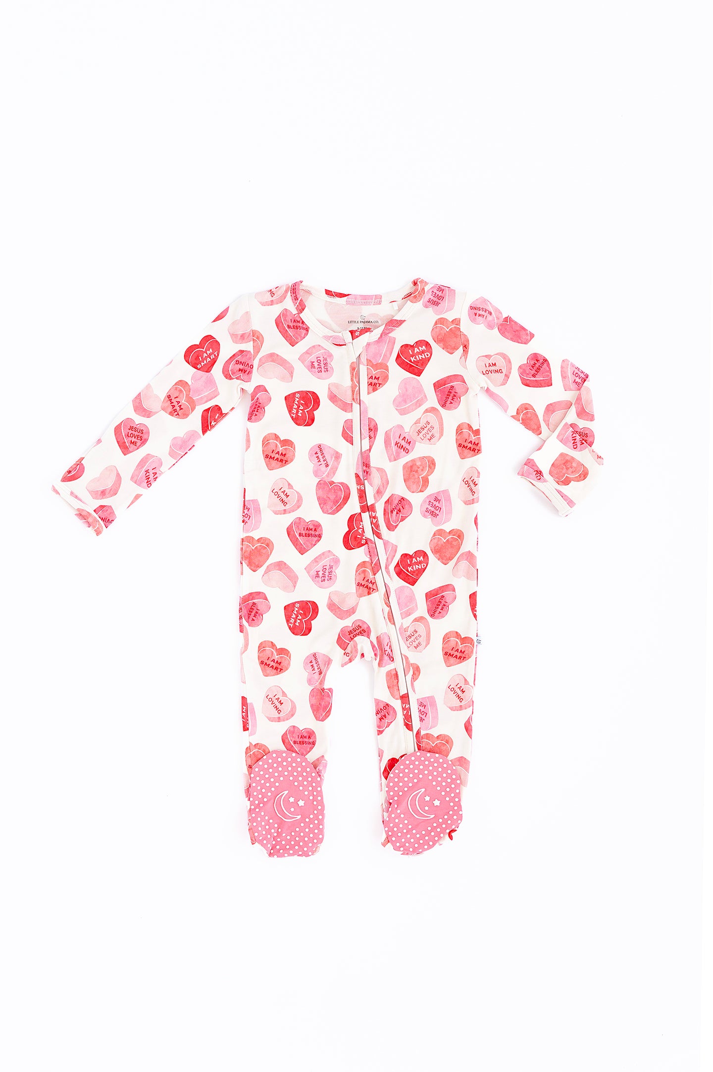 Pink Affirmation Heart Footed One piece