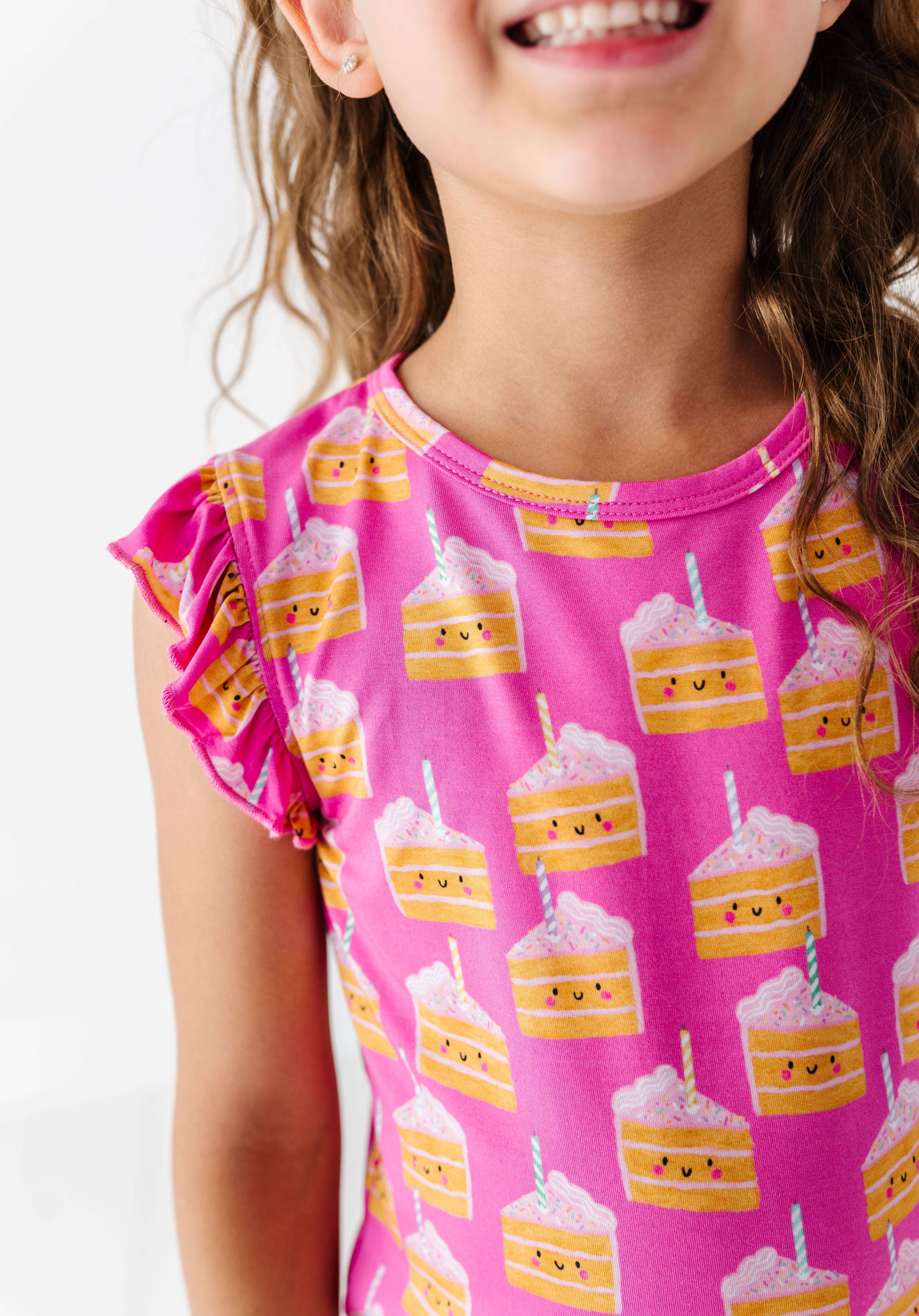 Birthday Cake Pink Ruffle Short Set