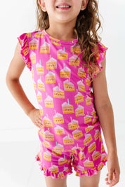 Birthday Cake Pink Ruffle Short Set