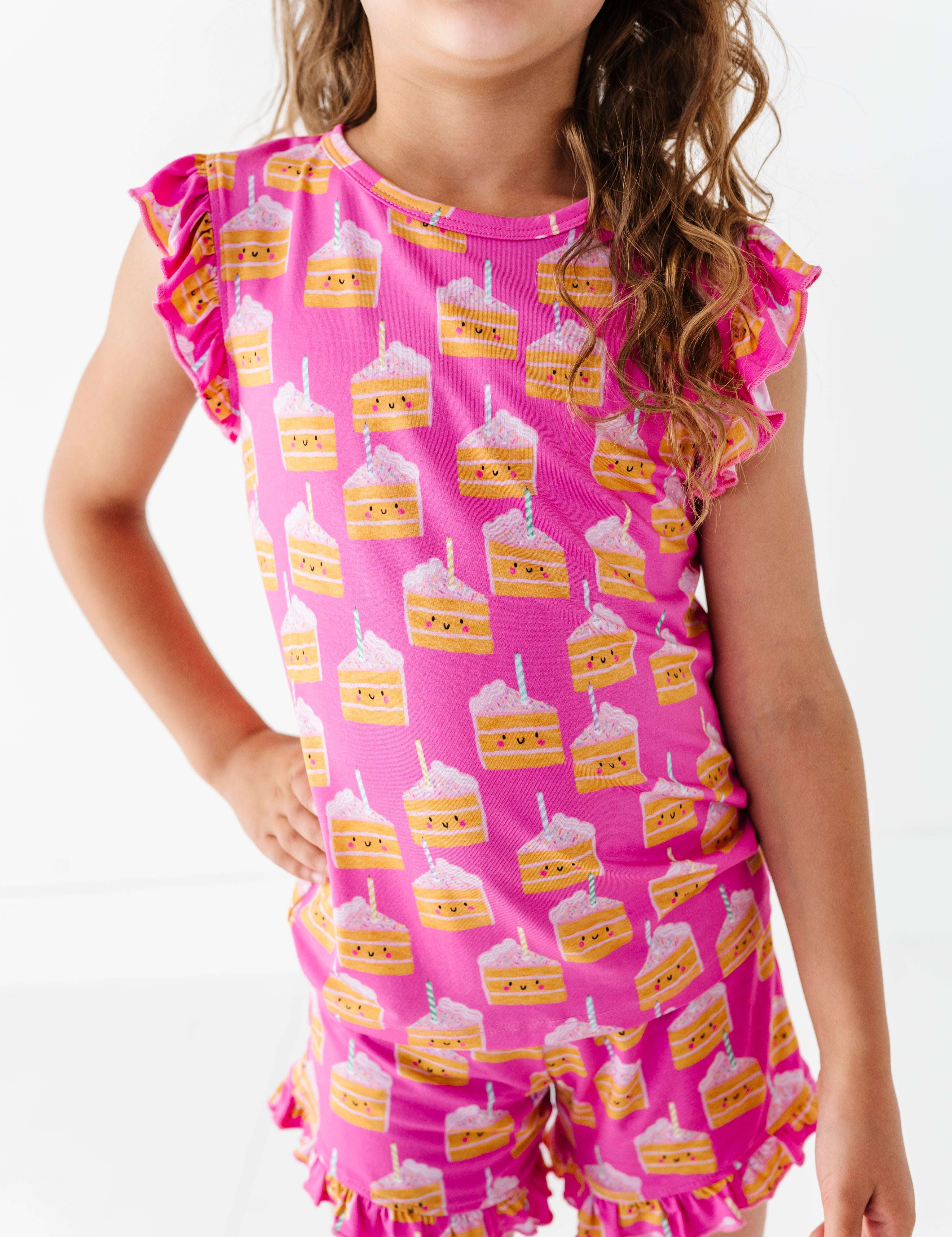 Birthday Cake Pink Ruffle Short Set