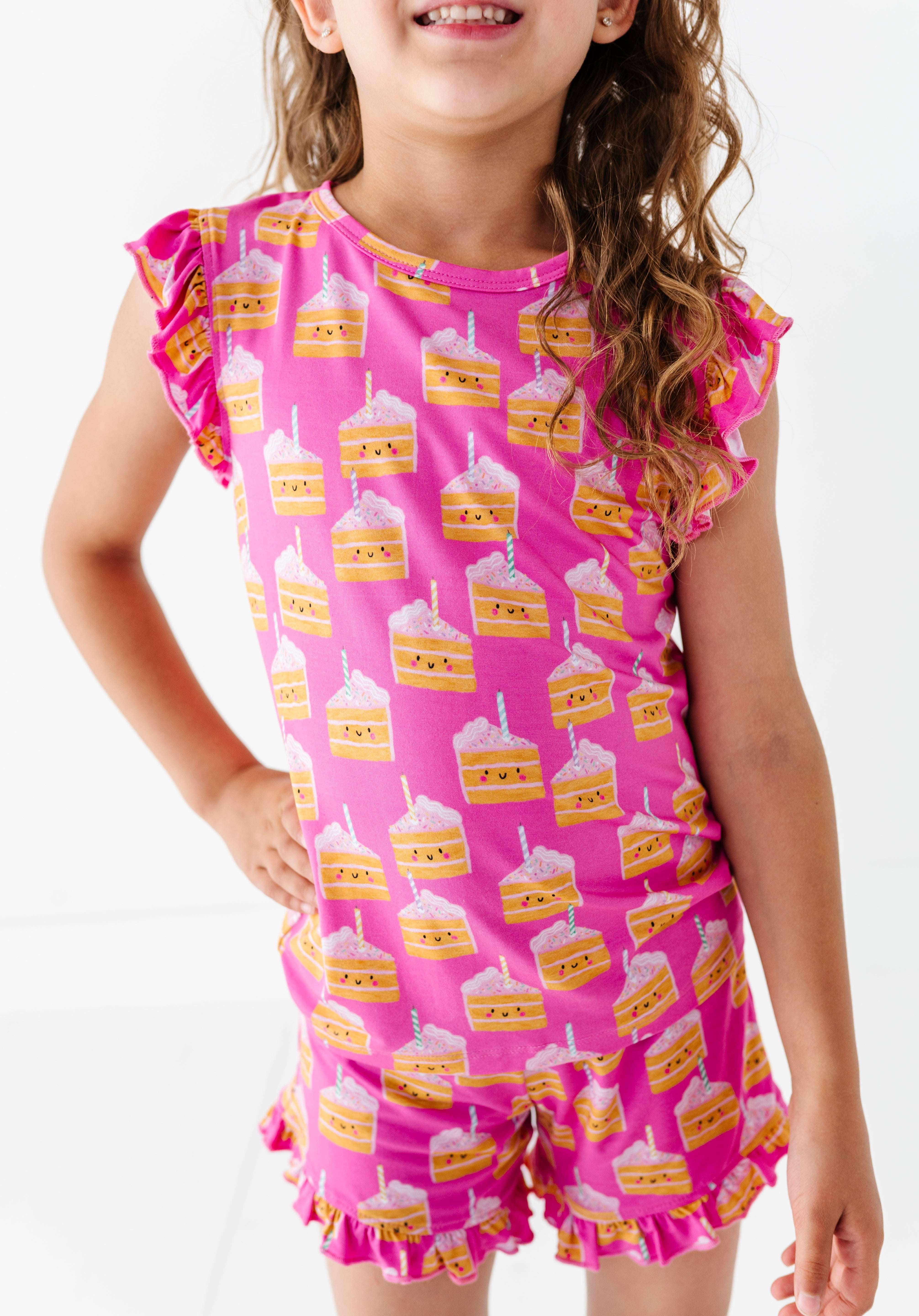 Birthday Cake Pink Ruffle Short Set