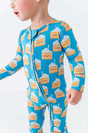 Birthday Cake Blue Zipper Onesie