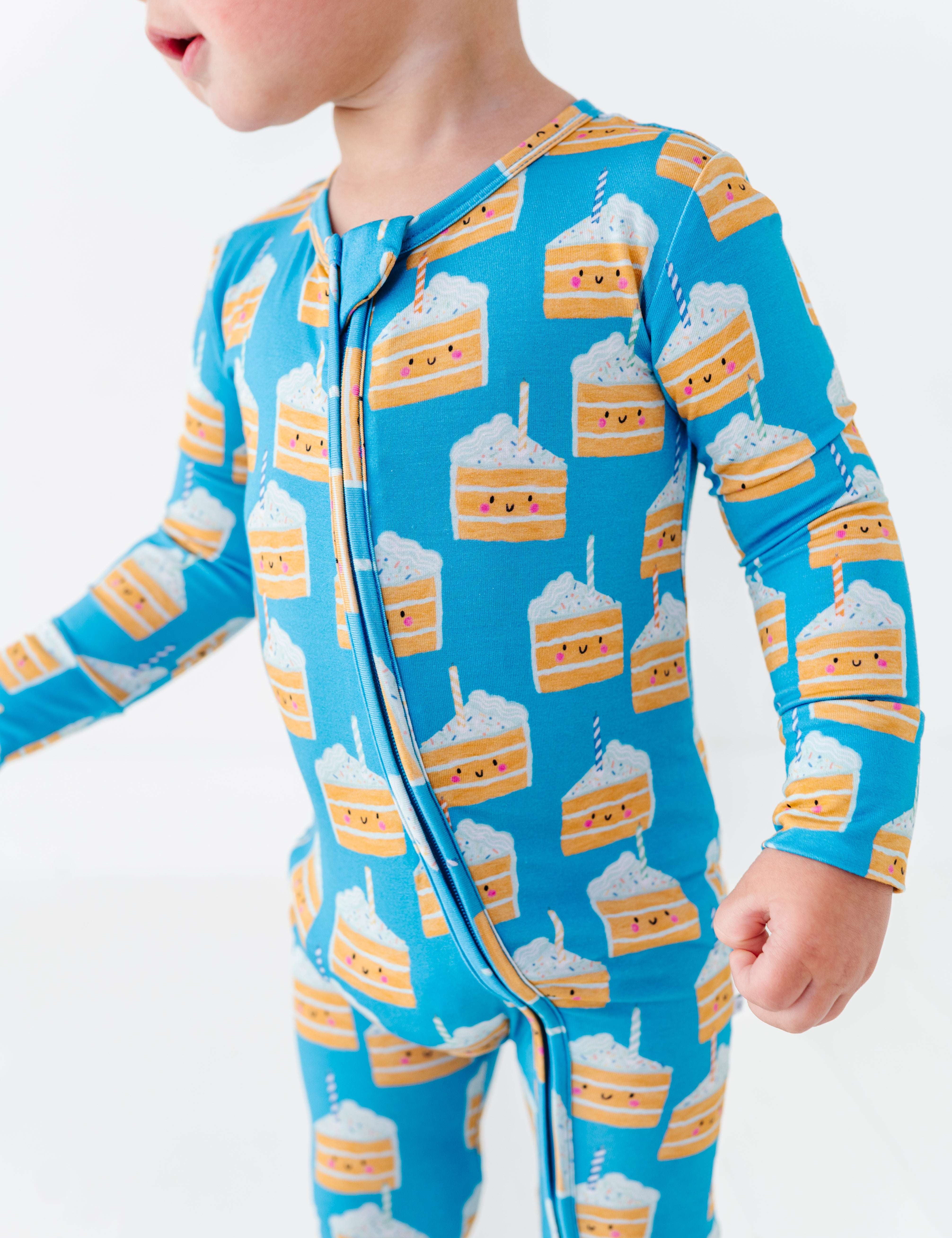 Birthday Cake Blue Zipper Onesie