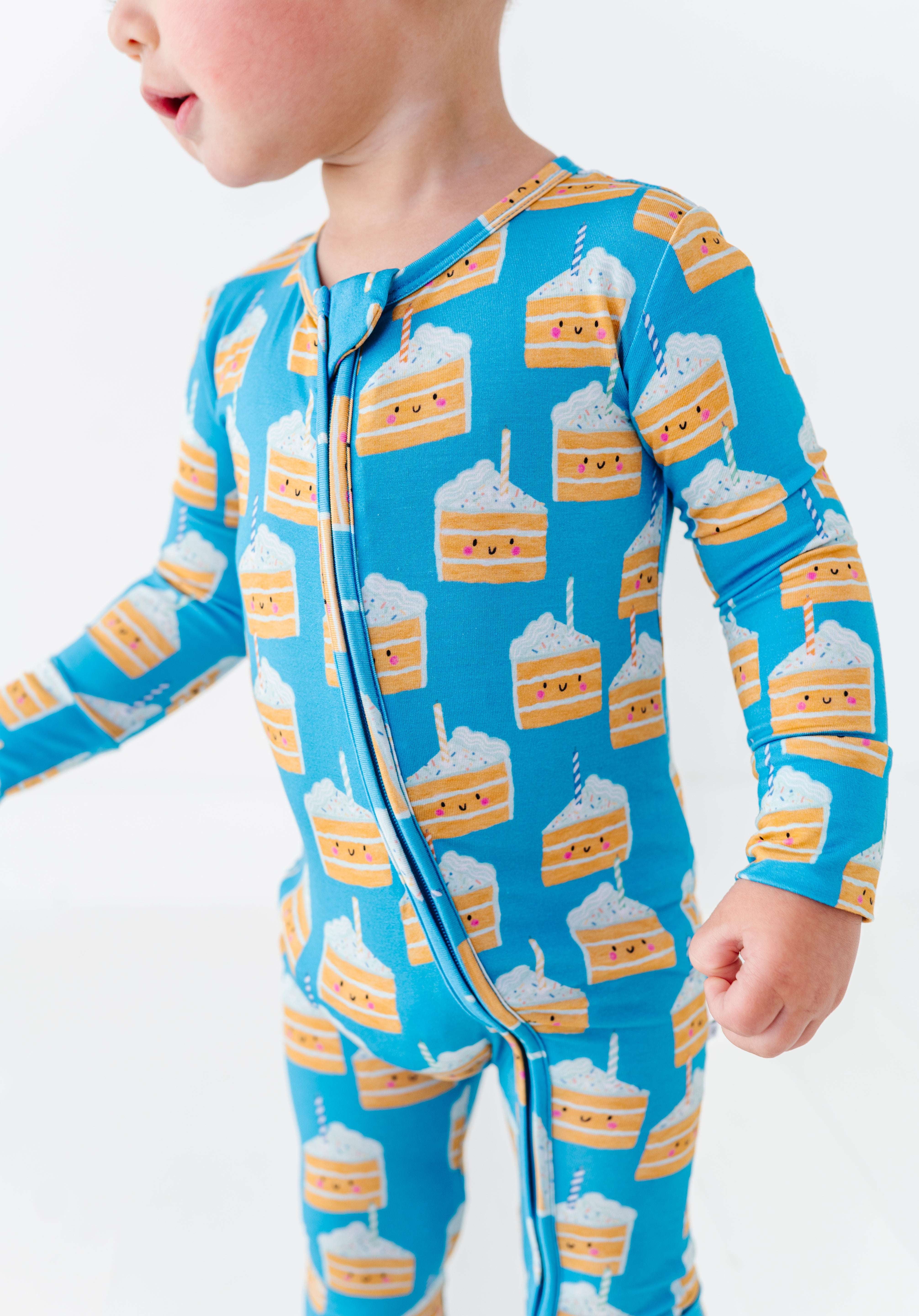 Birthday Cake Blue Zipper Onesie