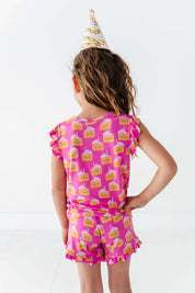 Birthday Cake Pink Ruffle Short Set