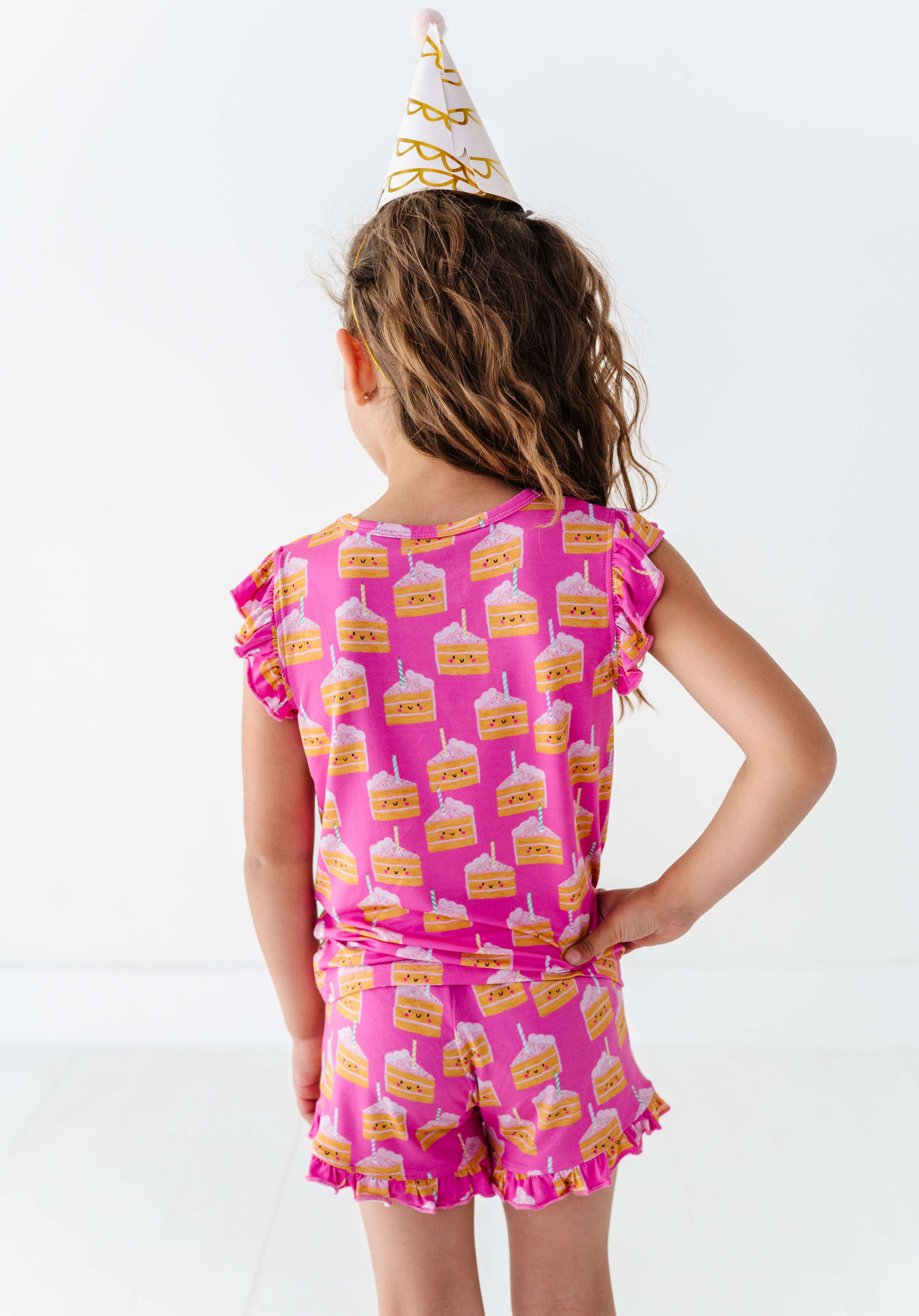 Birthday Cake Pink Ruffle Short Set