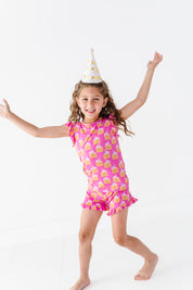 Birthday Cake Pink Ruffle Short Set