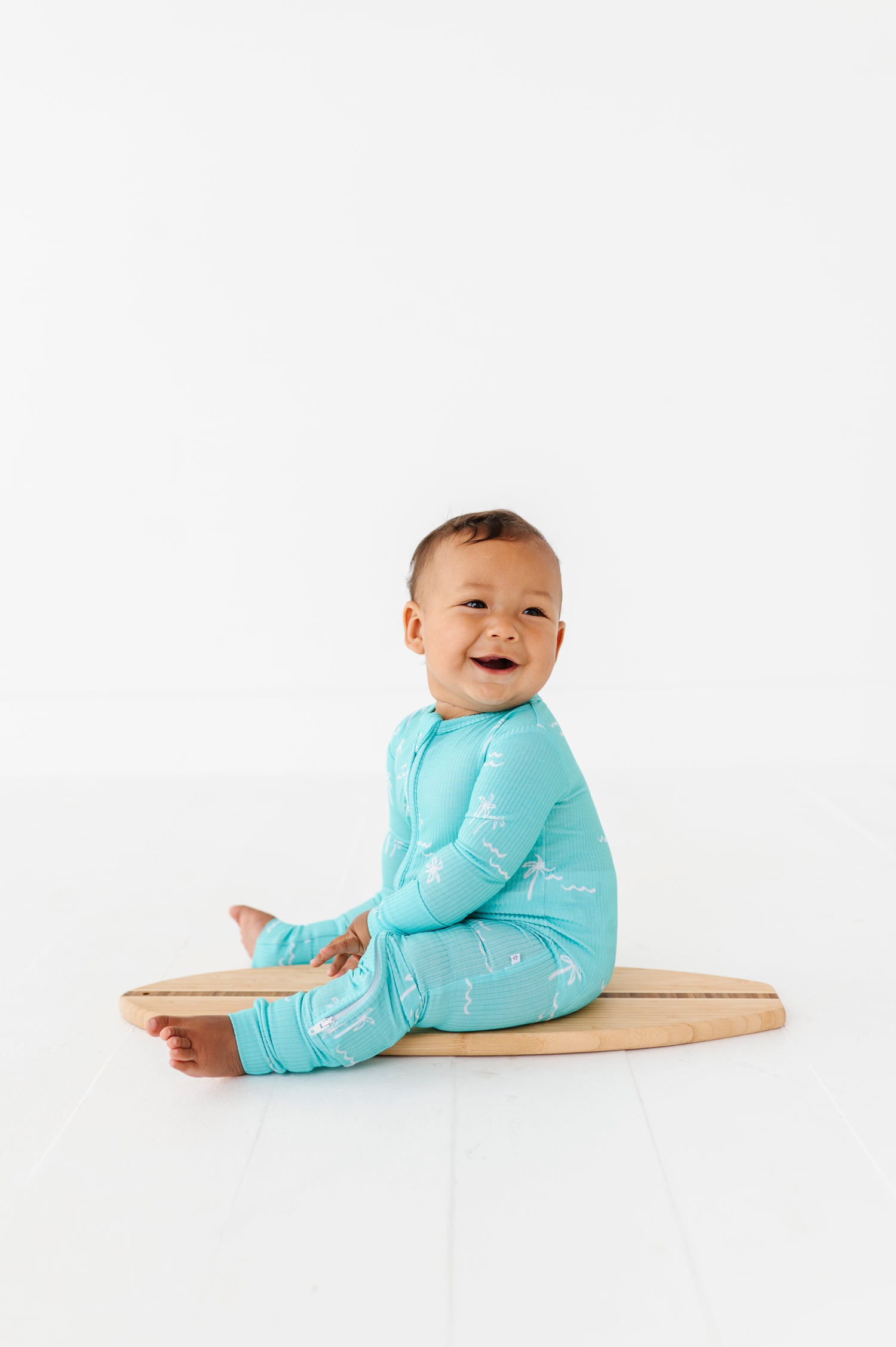 Blue Palms Ribbed Zipper Onesie