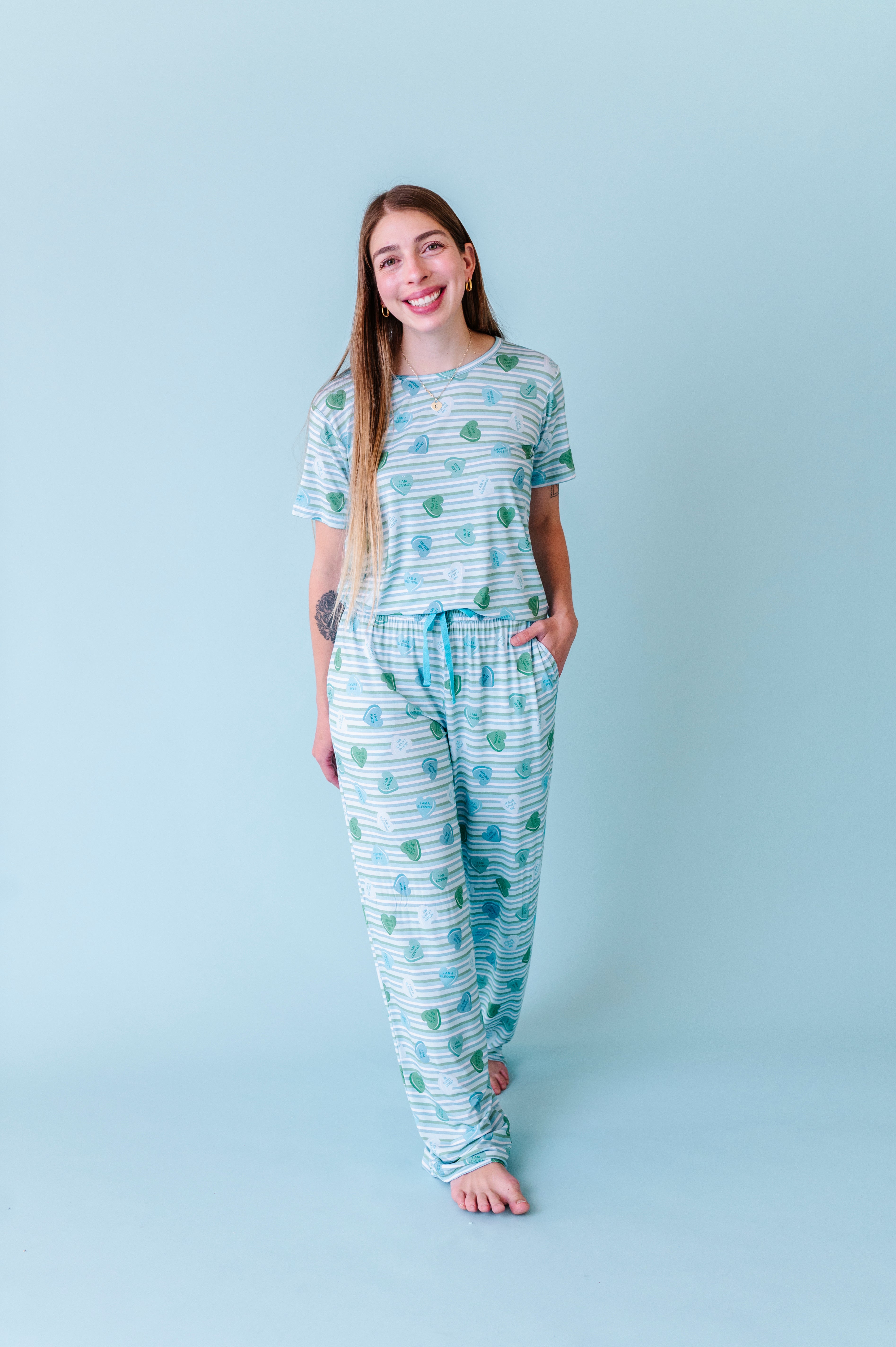 LPC X Daryl-Ann Denner Blue Stripe Affirmation Heart Women's Lounge Set- PREORDER Ships in January