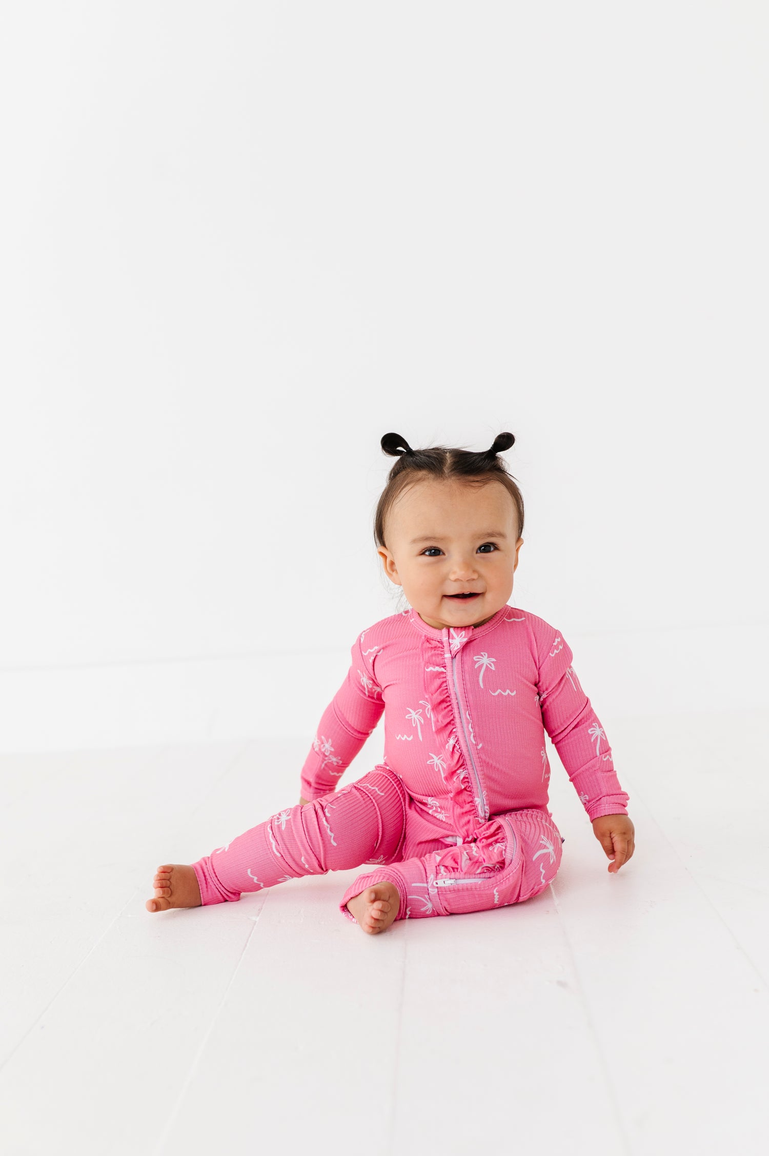 Pink Palms Ribbed Zipper Onesie