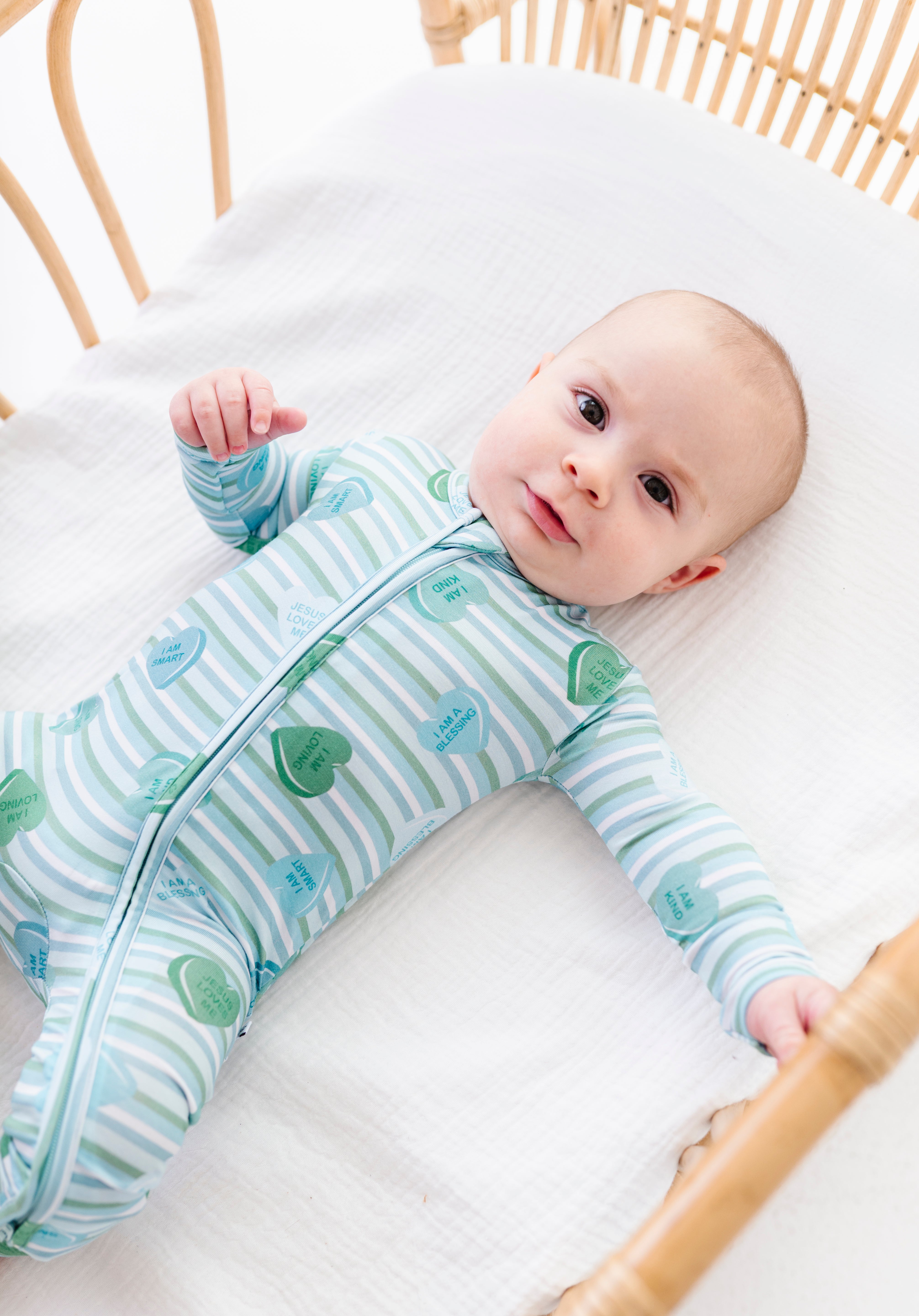 LPC X Daryl-Ann Denner Blue Stripe Affirmation Heart Zipper Onesie - PREORDER Ships in January