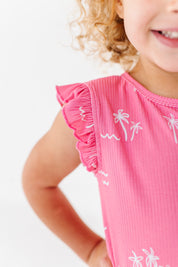 Pink Palm Ruffle Short Set