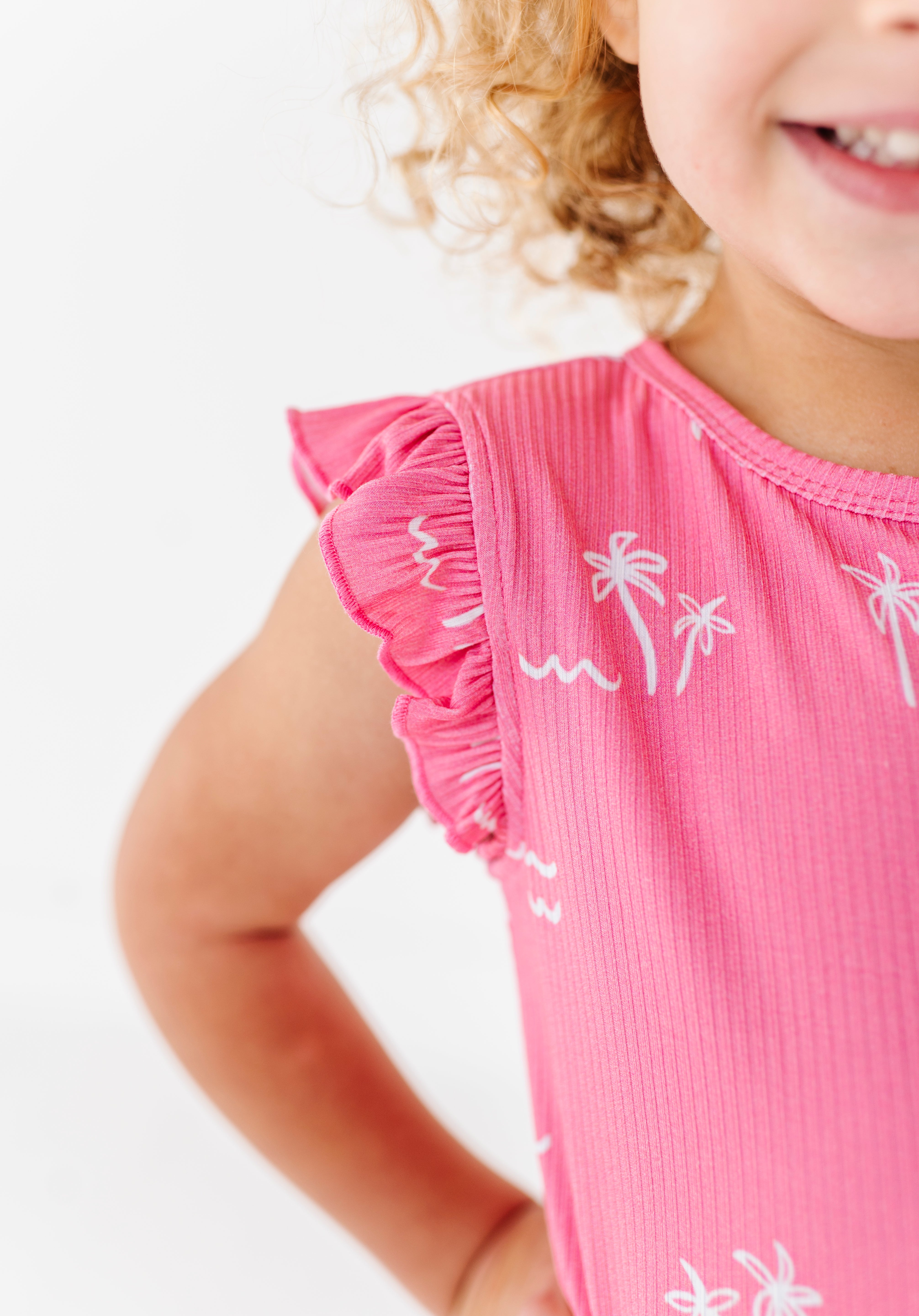 Pink Palm Ruffle Short Set