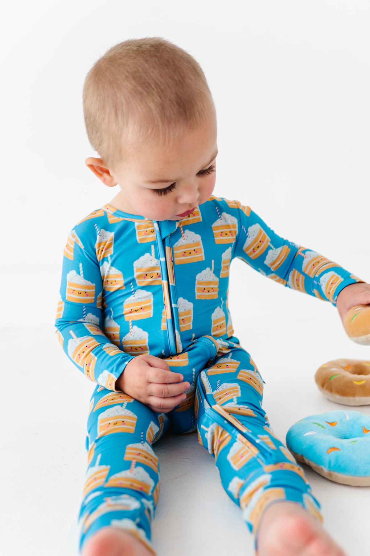 Birthday Cake Blue Zipper Onesie