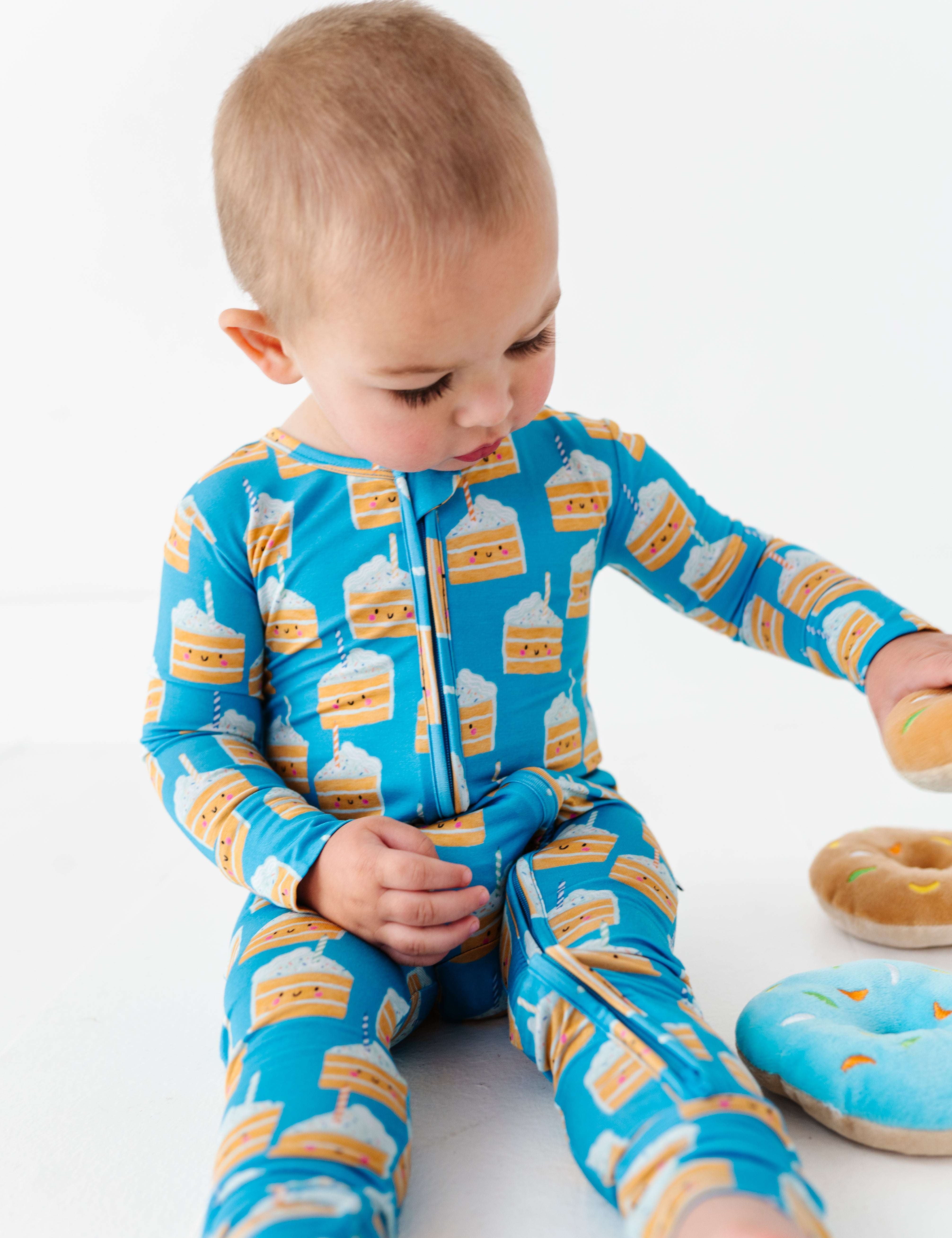 Birthday Cake Blue Zipper Onesie