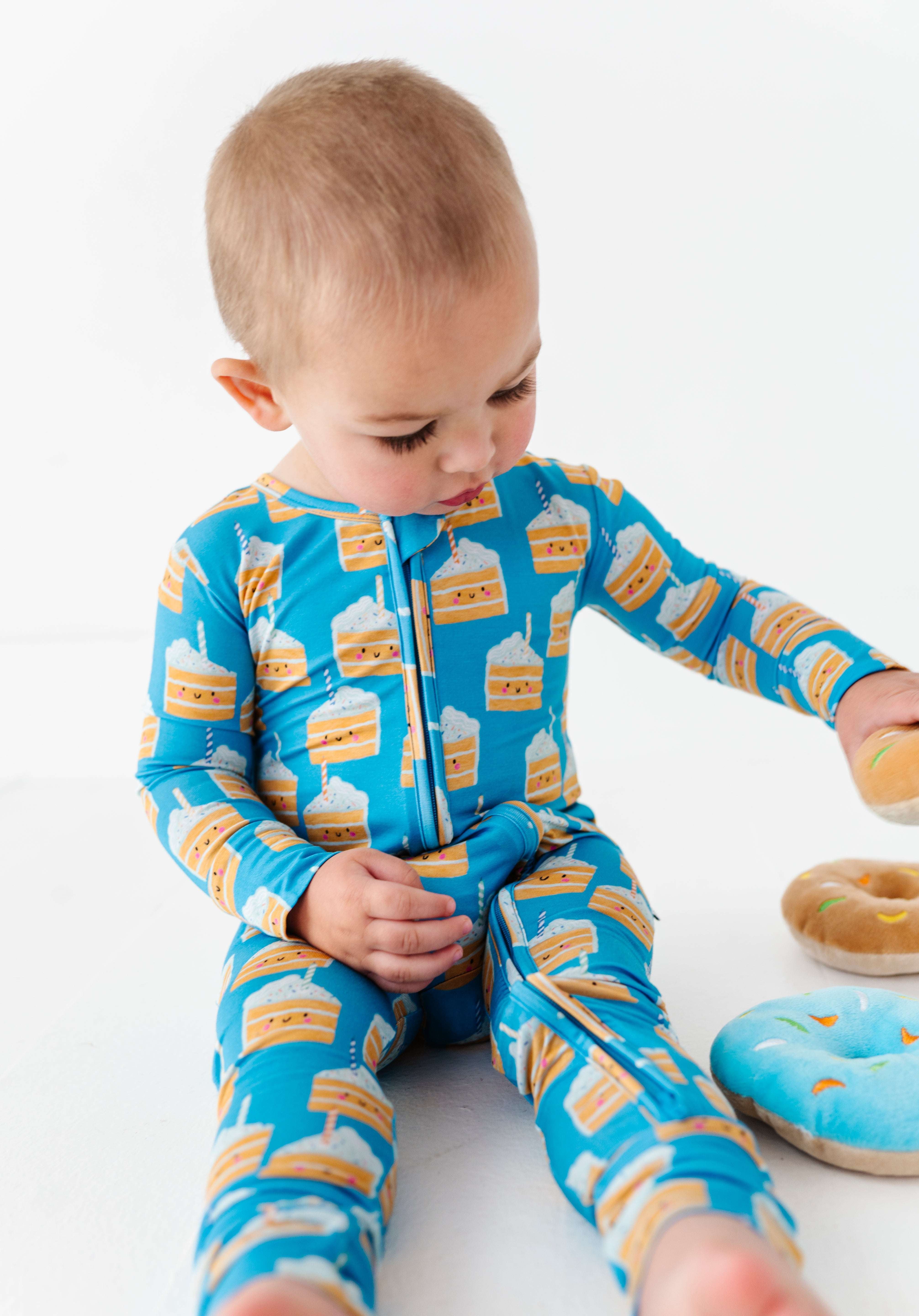 Birthday Cake Blue Zipper Onesie