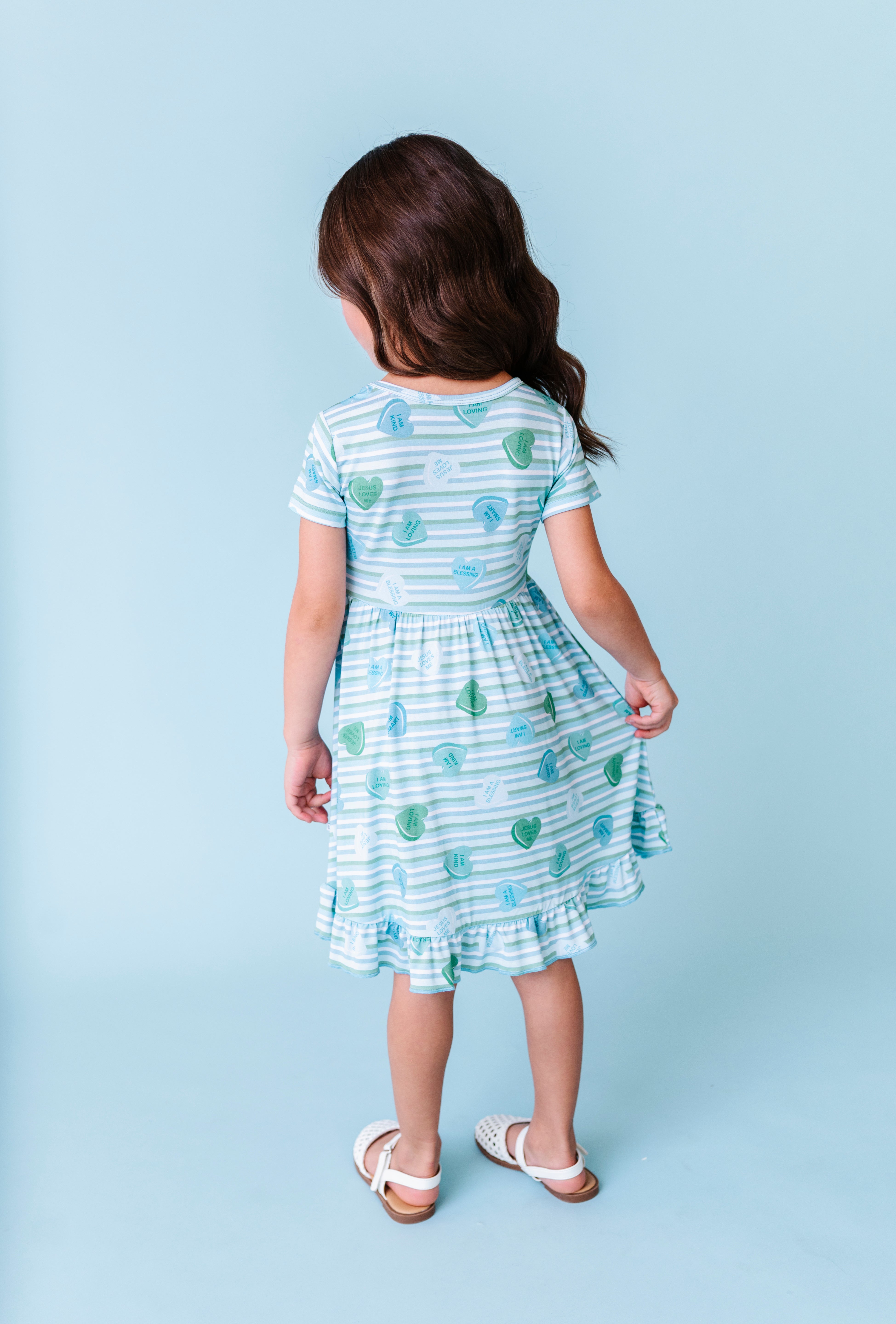 LPC X Daryl-Ann Denner Blue Stripe Affirmation Heart Twirl Dress - PREORDER Ships in January