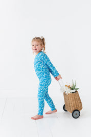 Blue Base Flowers Two Piece Pajama Set