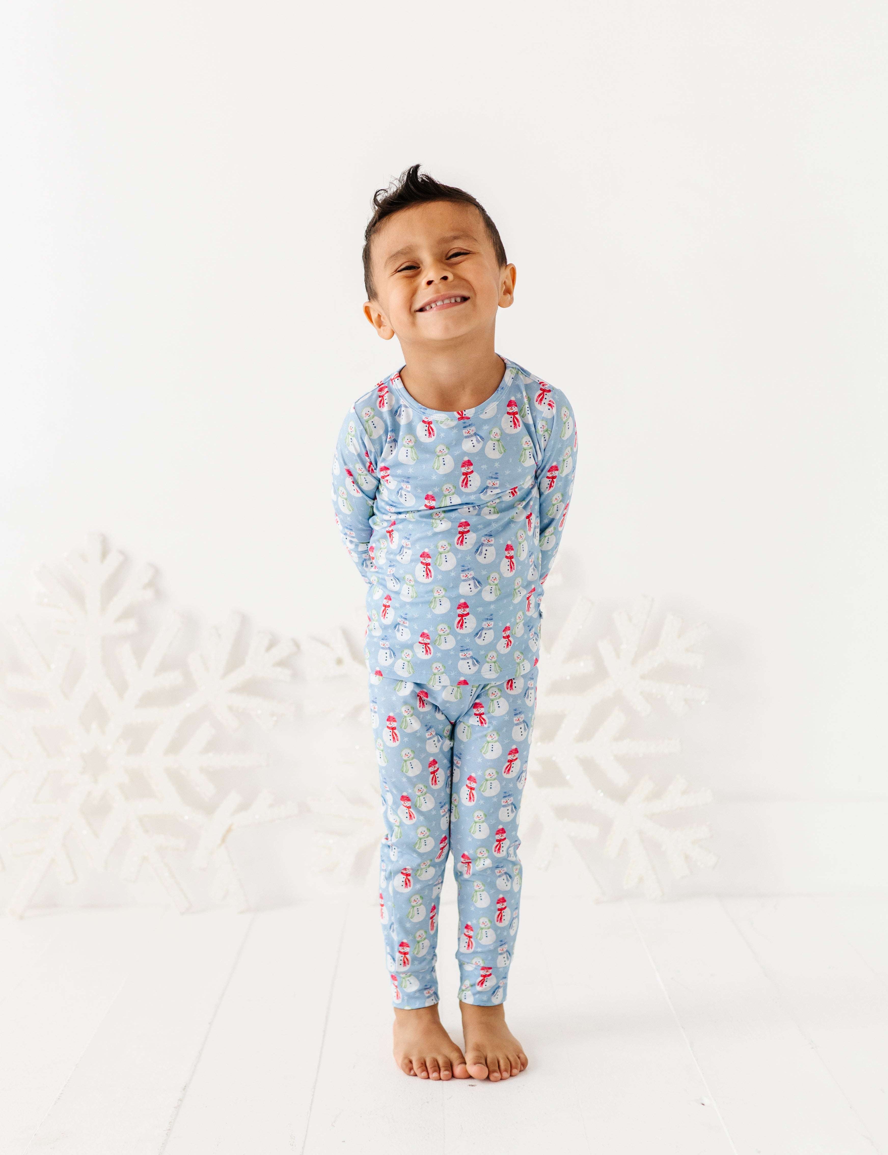 Blue Snowman Two Piece Pajama Set