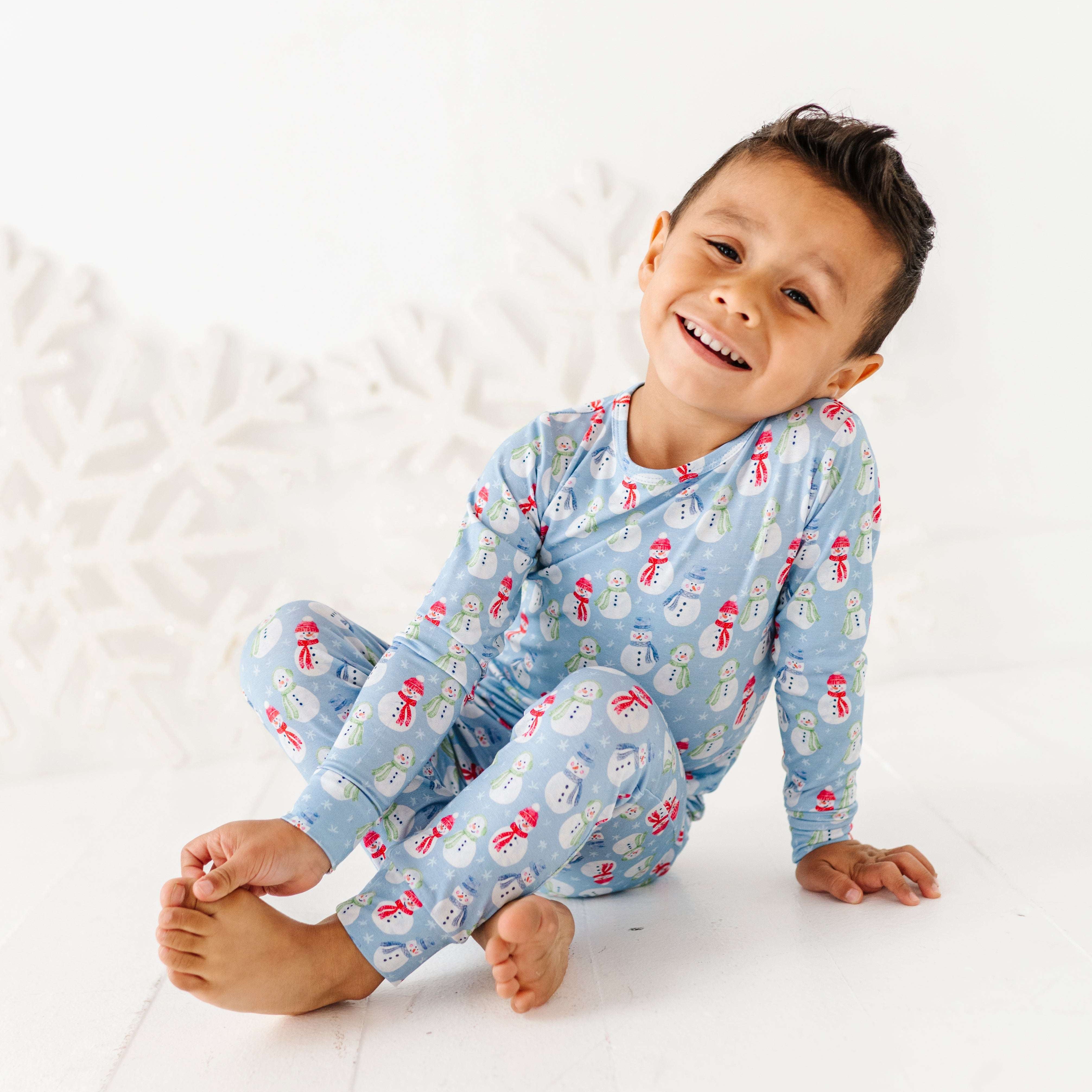 Blue Snowman Two Piece Pajama Set
