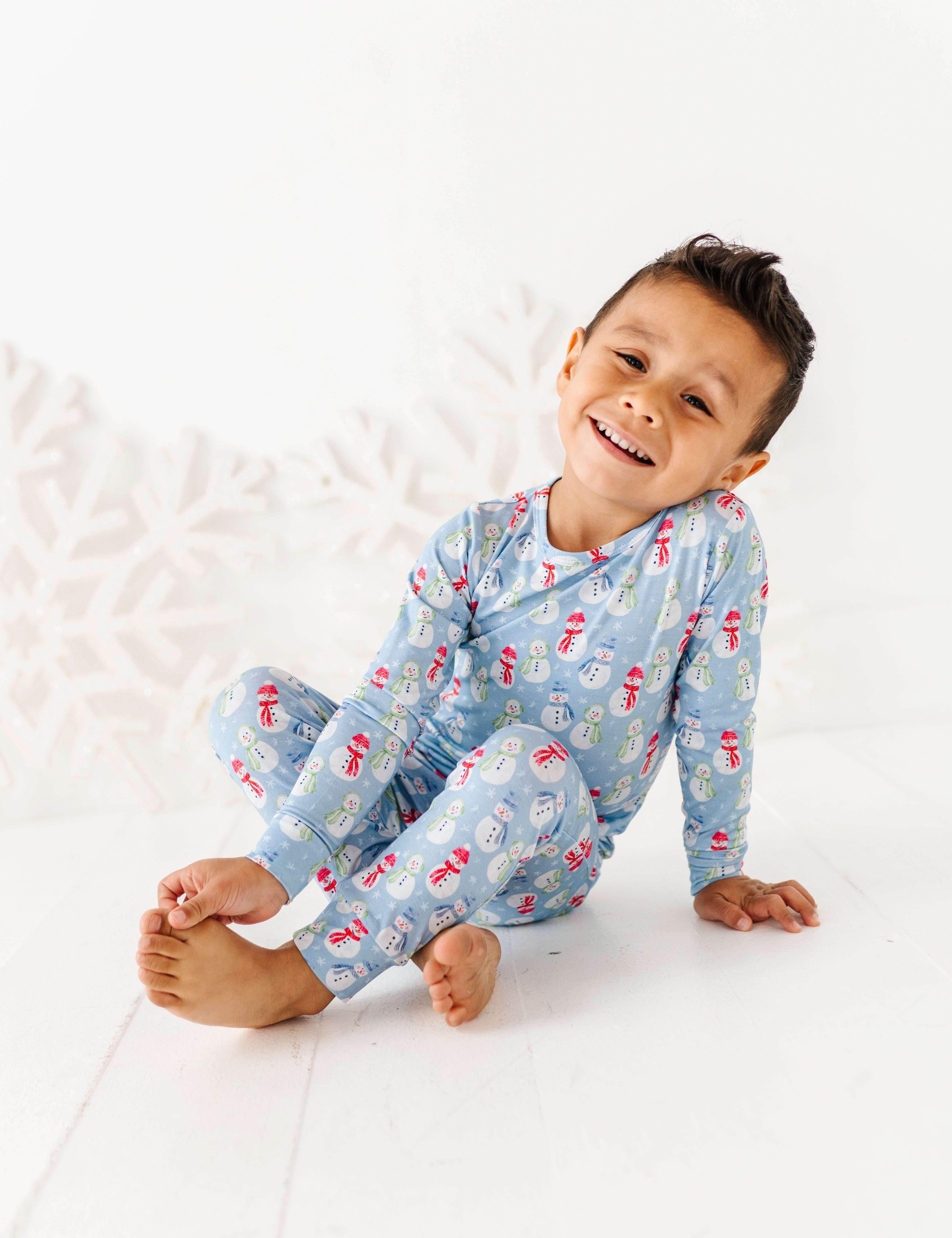 Blue Snowman Two Piece Pajama Set