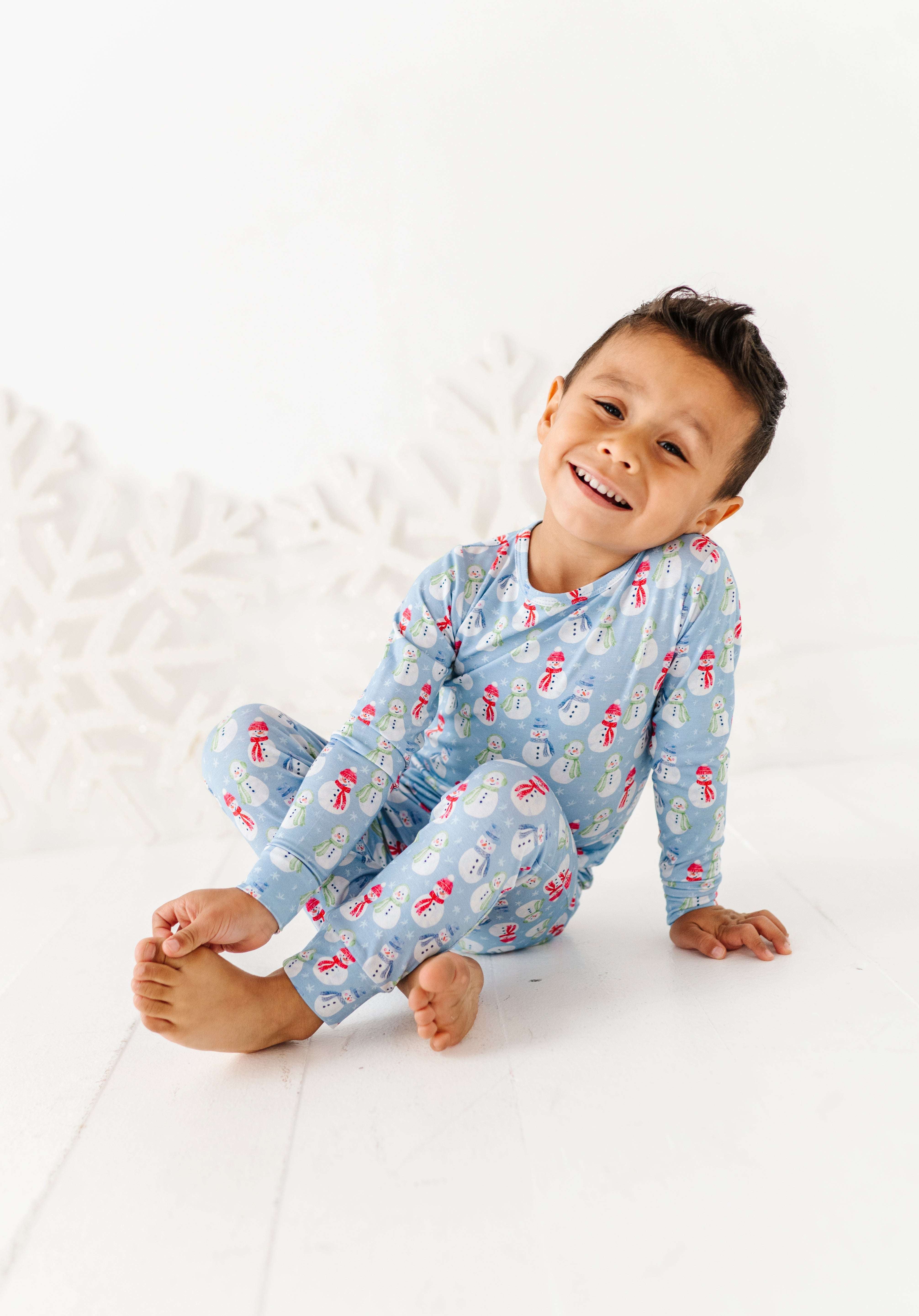 Blue Snowman Two Piece Pajama Set