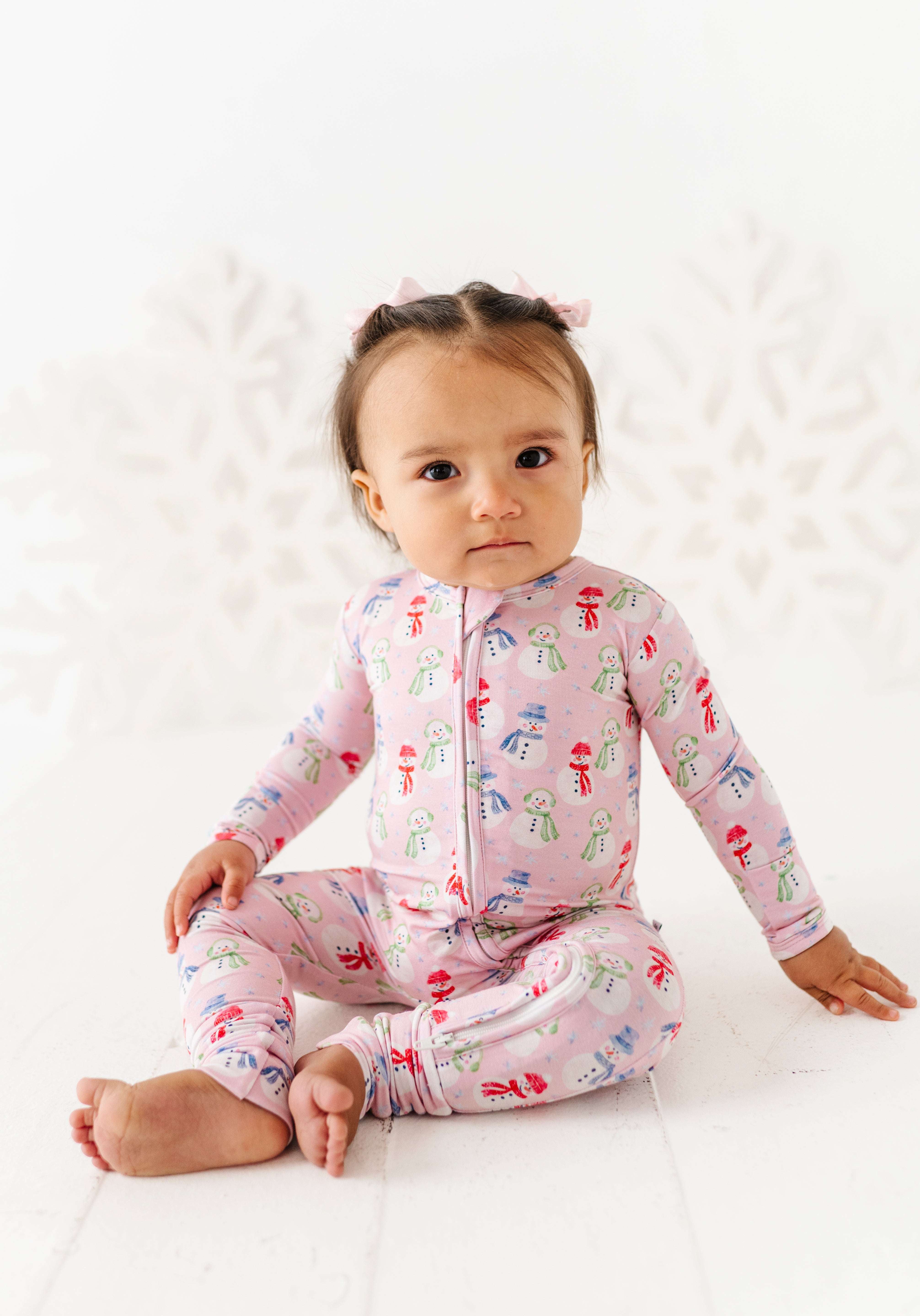 Pink Snowman Zipper Onesie